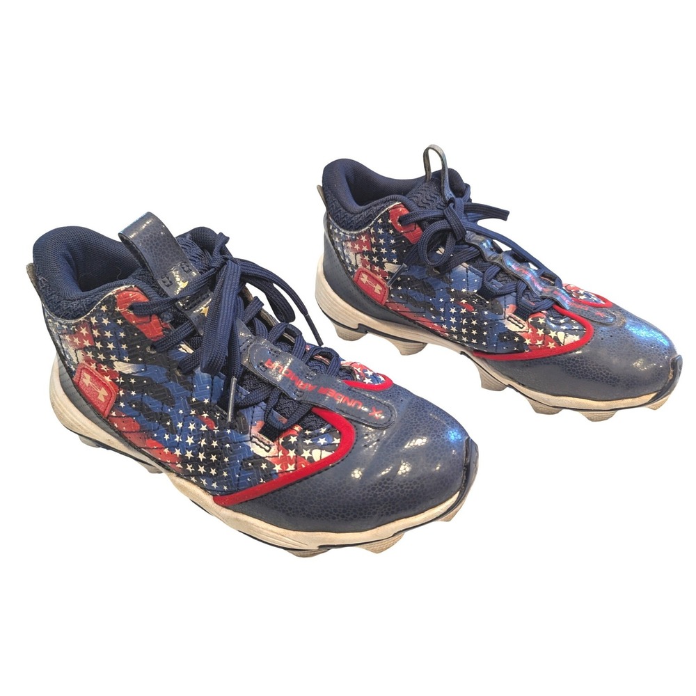 Under Armour Harper 6 Mid RM Kids Baseball Cleats USA Blue‎ Stars Stripes 3Y